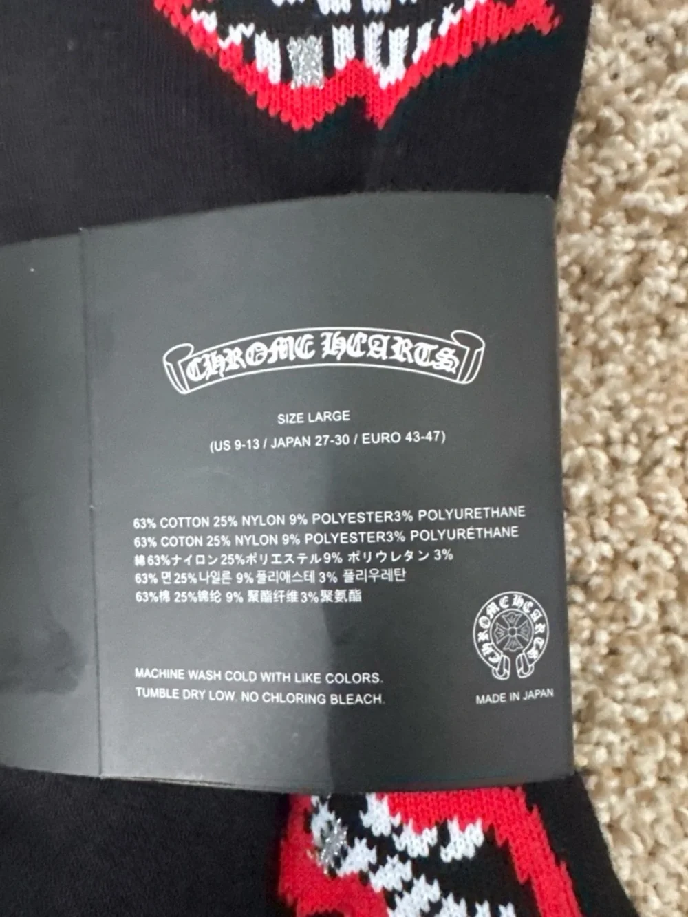 Chrome Hearts Black Crew Socks with Red Lip Motif Pattern